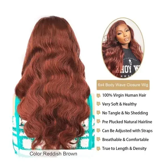 18 inch red brown number 33 body wave pre.Cut preplucked glueless lace front wig - Picture 12 of 13